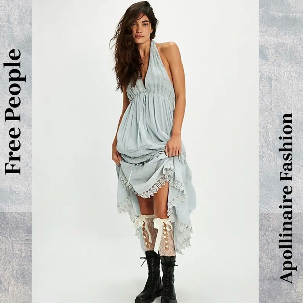 Free People Sunflower Bustle Light Blue Midi Dress